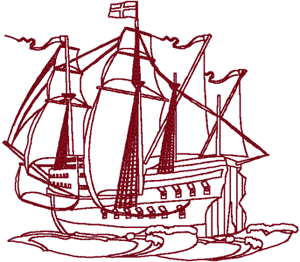 Redwork Sailing Ship #4 Embroidery Design
