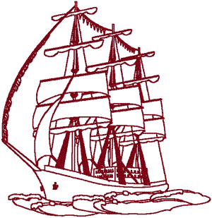 Redwork Sailing Ship #5 Embroidery Design