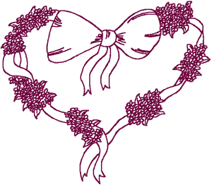 Redwork Floral Ribbon Heart Embroidery Design