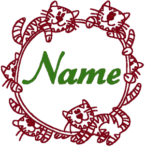 Redwork Retro Circle of Kitties Frame Embroidery Design