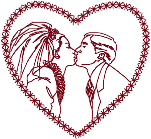 Redwork Bride & Groom Embroidery Design