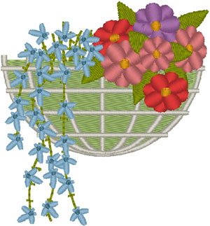 Hanging Floral Basket Embroidery Design