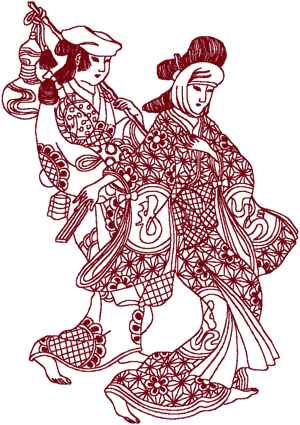 Redwork Oriental Ladies Embroidery Design