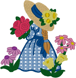 Little Country Girl with Flowers Embroidery Design