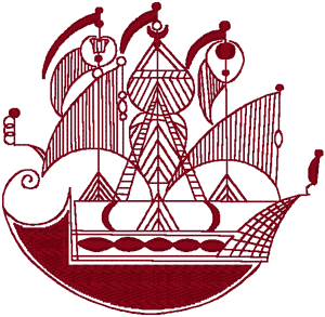 Redwork Moorish Ship Embroidery Design
