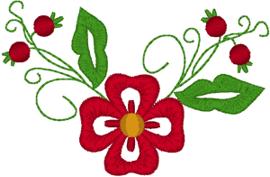 Stylistic Rose with Rose Hips Embroidery Design