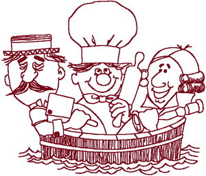 Redwork 3 Men in a Tub Embroidery Design