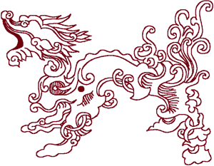 Redwork Oriental Dazzling Dragon Embroidery Design