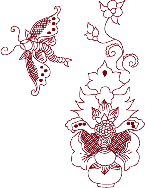 Redwork Oriental Flora #3 Embroidery Design