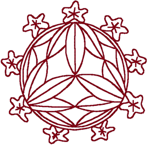 Redwork Round Asian Floral #1 Embroidery Design