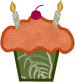 Cupcake Applique with 2 Candles Embroidery Design