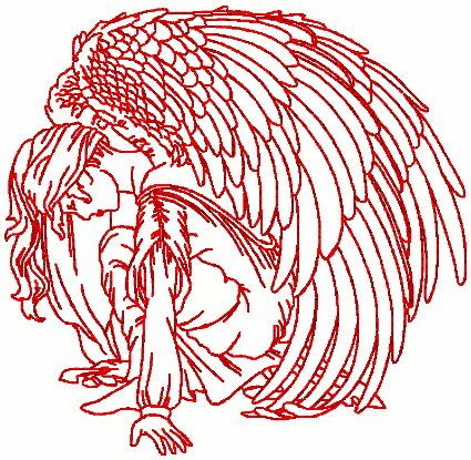 Redwork Kneeling Adoration Angel Embroidery Design