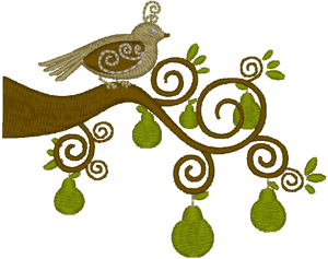 Modern Partridge in a Pear Tree Embroidery Design
