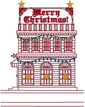 Redwork Village Hotel at Christmas Embroidery Design