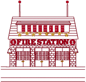 Redwork Village Fire House Embroidery Design