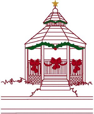 Redwork Village Bandstand at Christmas Embroidery Design