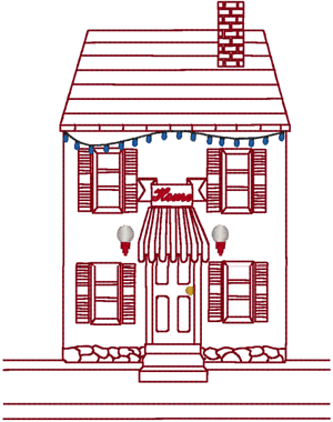 Redwork Village Home at Christmas Embroidery Design