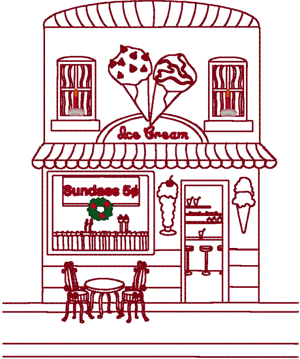 Redwork Village Ice Cream Parlor Embroidery Design