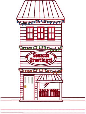 Redwork Village Candy Shoppe at Christmas Embroidery Design