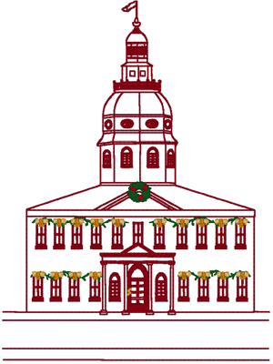 Redwork Village Court House at Christmas Embroidery Design