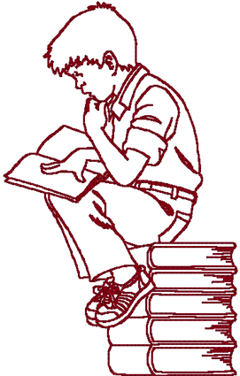 Redwork Boy Reading Embroidery Design