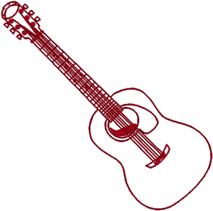 Redwork Acoustic Guitar Embroidery Design