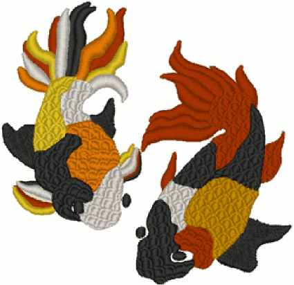 Two Swimming Koi Embroidery Design