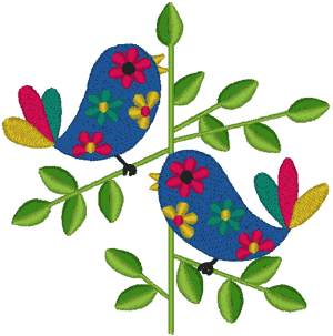 Two Flowery Bluebirds Embroidery Design