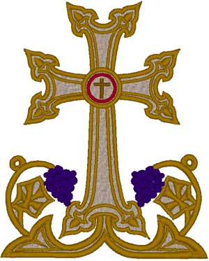 Ornate Cross with Grapes Embroidery Design