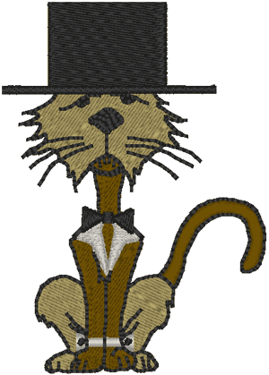 Top Hat Cat Embroidery Design
