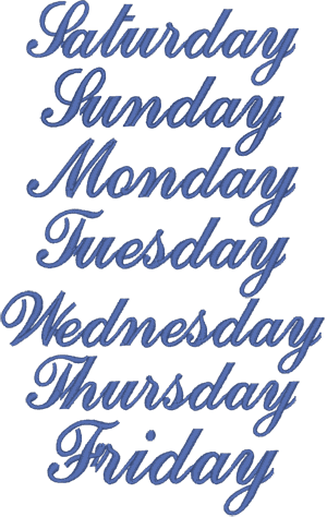 Commercial Script Days of the Week Embroidery Design