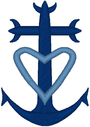 Anchor Cross with Heart Embroidery Design