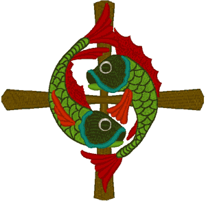 Cross with Fishes Embroidery Design