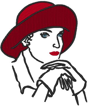 Pensive Red Hat Lady Embroidery Design