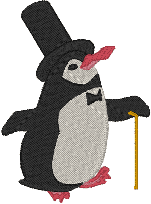 Penguin in Top Hat & Tails Embroidery Design