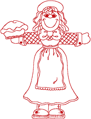 Redwork Pilgrim Girl Embroidery Design