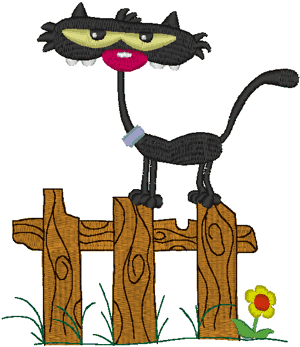Goofy Cat on Fence Embroidery Design