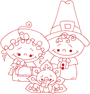 Redwork Pilgrim Boy & Girl #2 Embroidery Design