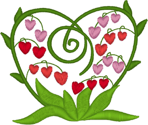 Heart Flowers Embroidery Design