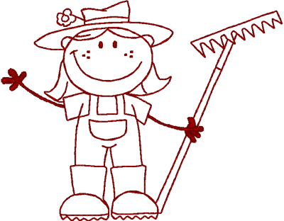 Redwork Gardening Girl Embroidery Design