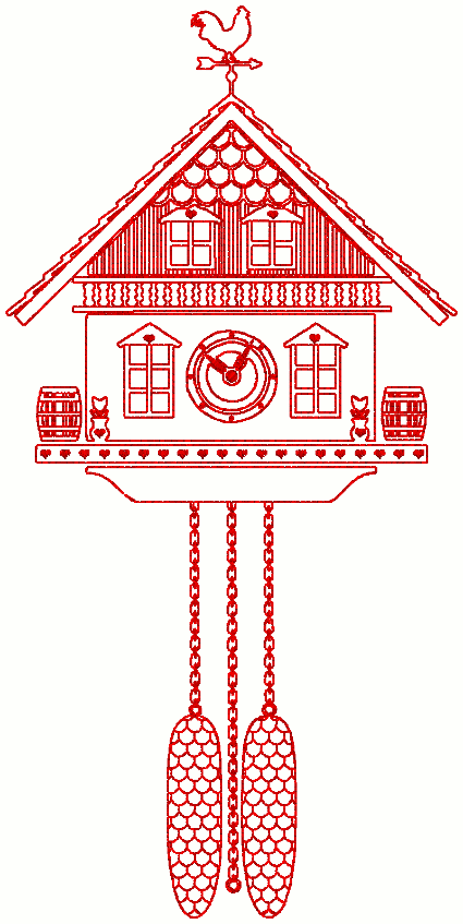 Redwork Cuckoo Clock 1 Embroidery Design