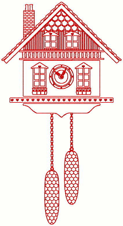 Redwork Cuckoo Clock 2 Embroidery Design