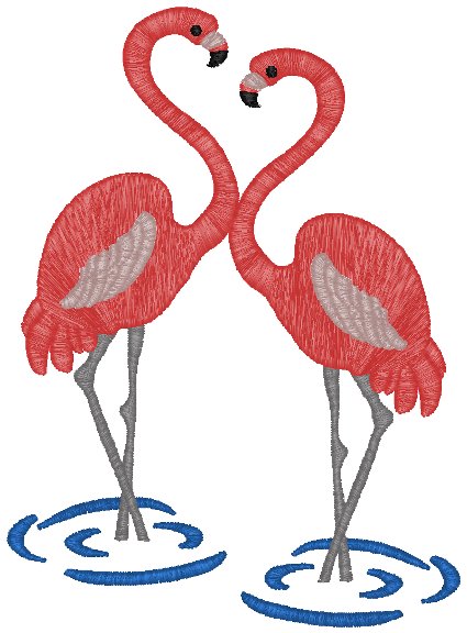 Two Wading Flamingos Embroidery Design