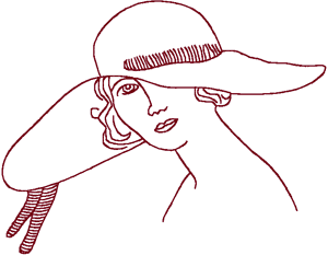 Redwork Flapper in Large Hat Embroidery Design