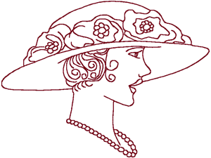 Redwork Flapper and Pearls Embroidery Design