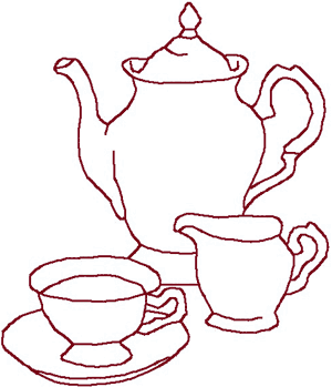 Redwork Teapot Set Embroidery Design