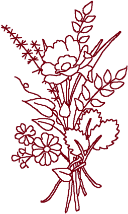 Redwork Wildflower Bouquet Embroidery Design
