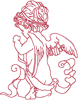 Redwork Cherub with Scroll Embroidery Design