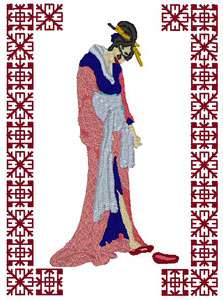 Geisha with Slippers Embroidery Design