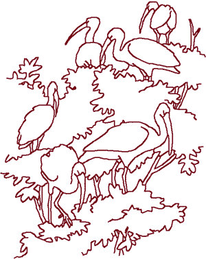 Redwork Flock of Storks Embroidery Design